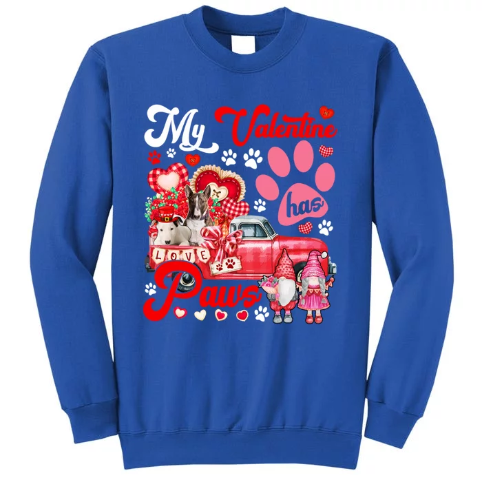 My Valentine Has Paws Couple Bull Terriers On Pickup Gnomes Funny Gift Sweatshirt