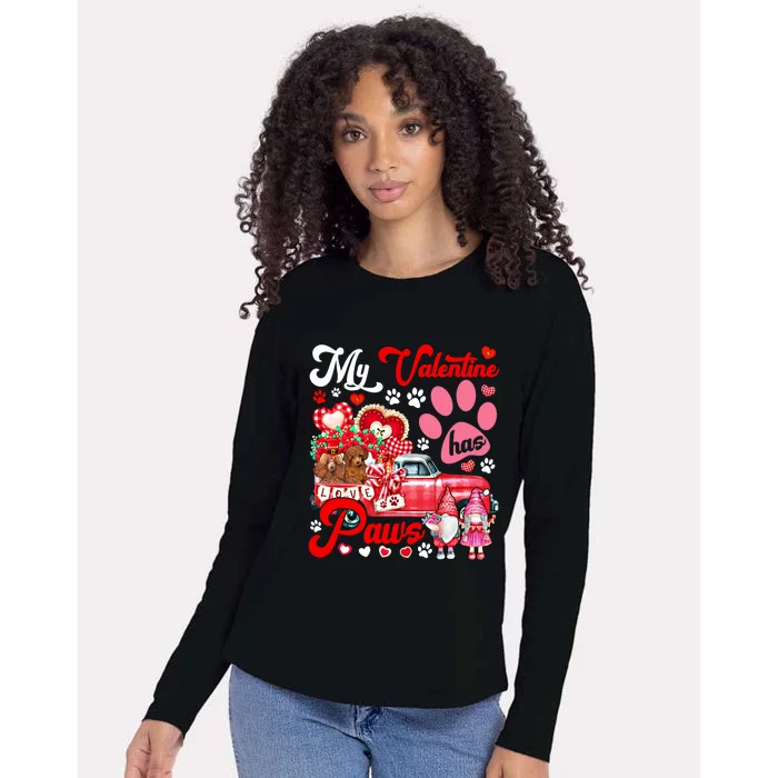 My Valentine Has Paws Couple Poodles On Pickup Gnomes Great Gift Womens Cotton Relaxed Long Sleeve T-Shirt