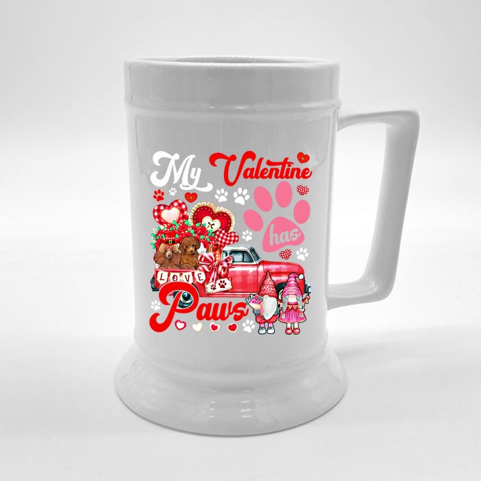 My Valentine Has Paws Couple Poodles On Pickup Gnomes Great Gift Front & Back Beer Stein