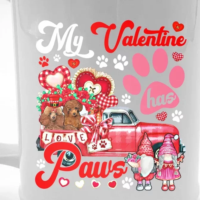 My Valentine Has Paws Couple Poodles On Pickup Gnomes Great Gift Front & Back Beer Stein