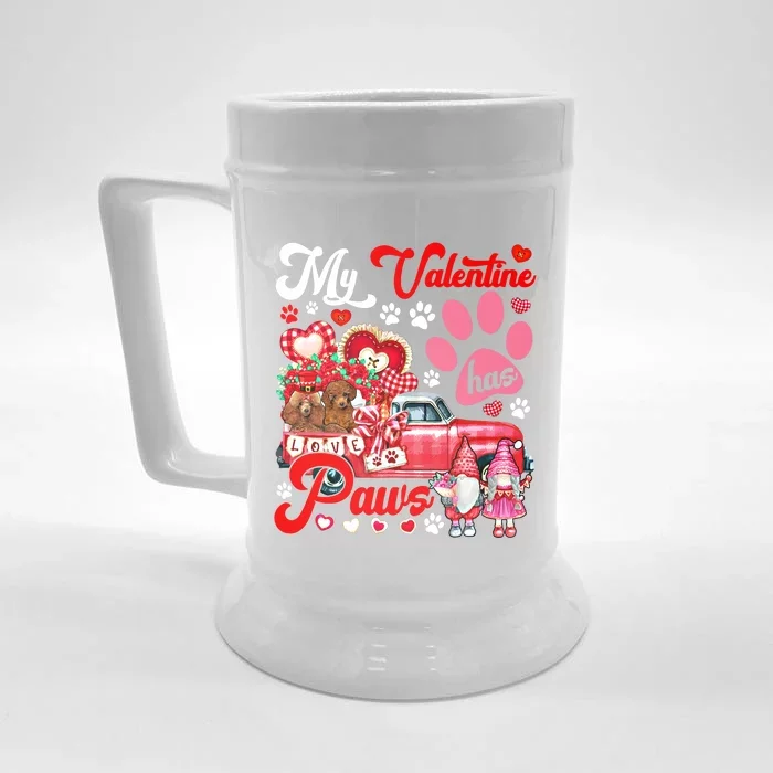 My Valentine Has Paws Couple Poodles On Pickup Gnomes Great Gift Front & Back Beer Stein