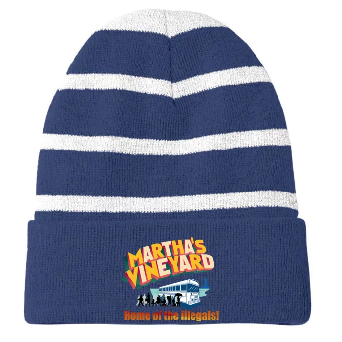 Martha's Vineyard Home Of The Illegals Funny Striped Beanie with Solid Band