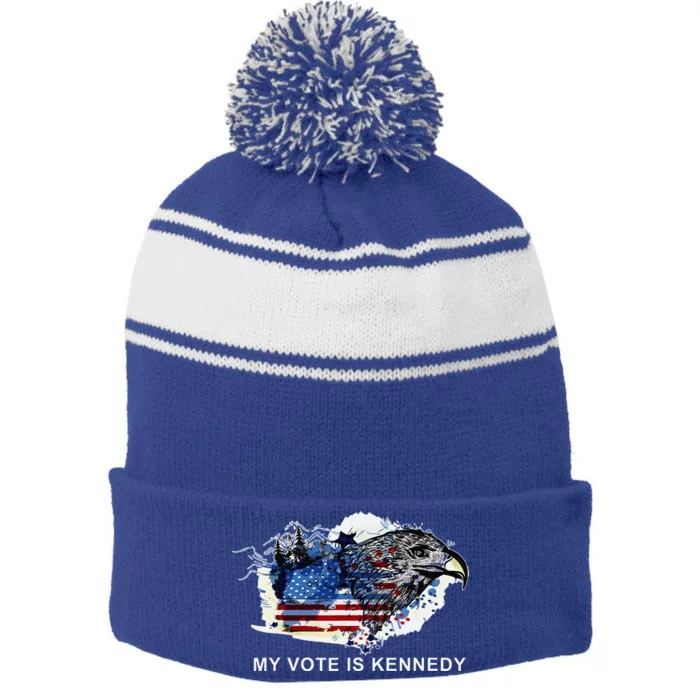 My Vote Is Kennedy 2024 Election Stripe Pom Pom Beanie