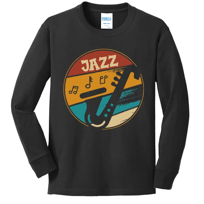 Music Vintage Jazz Jazz Musician Outfit Jazz Lover Gift Kids Long Sleeve Shirt