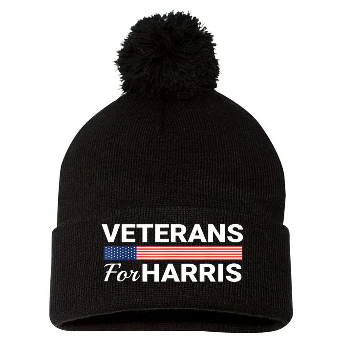 Military Vets Kamala Harris Us Flag Veterans For Harris 2024 Gift Pom Pom 12in Knit Beanie