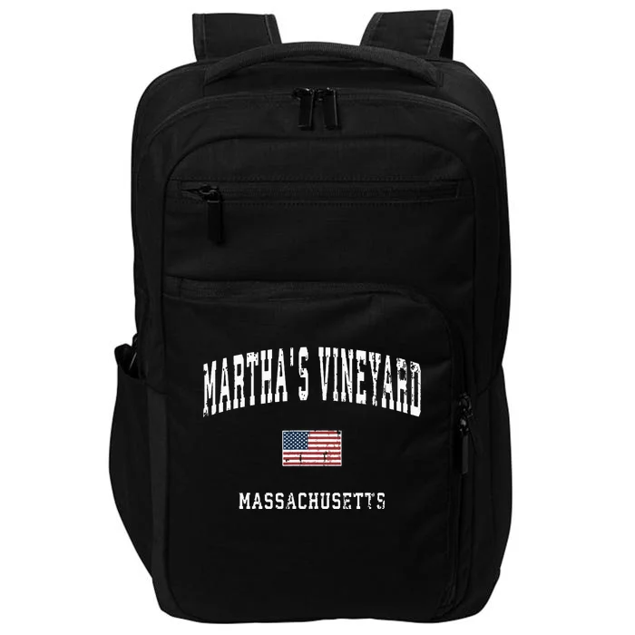 Marthas Vineyard Massachusetts Ma Vintage American Flag Impact Tech Backpack