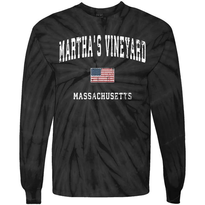 Marthas Vineyard Massachusetts Ma Vintage American Flag Tie-Dye Long Sleeve Shirt