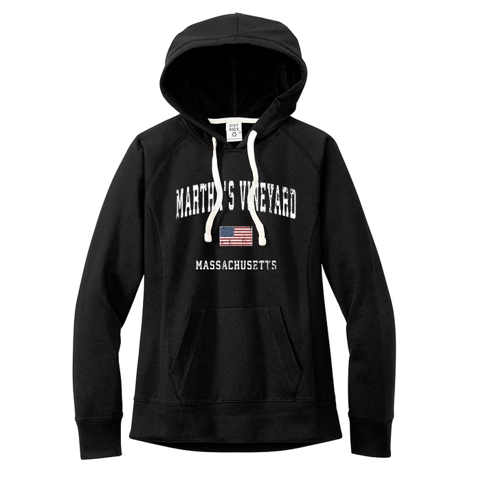 Marthas Vineyard Massachusetts Ma Vintage American Flag Women's Fleece Hoodie