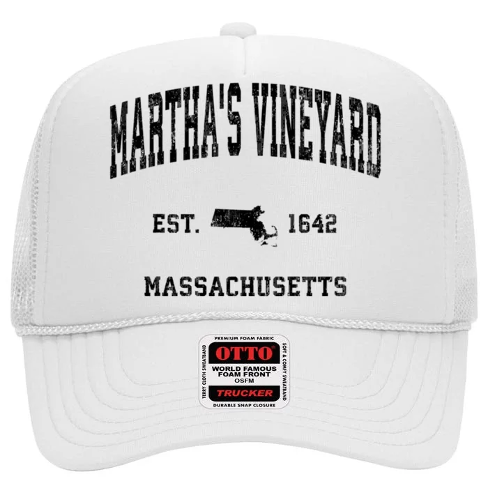 Marthas Vineyard Massachusetts Ma Vintage Established Athletic High Crown Mesh Trucker Hat