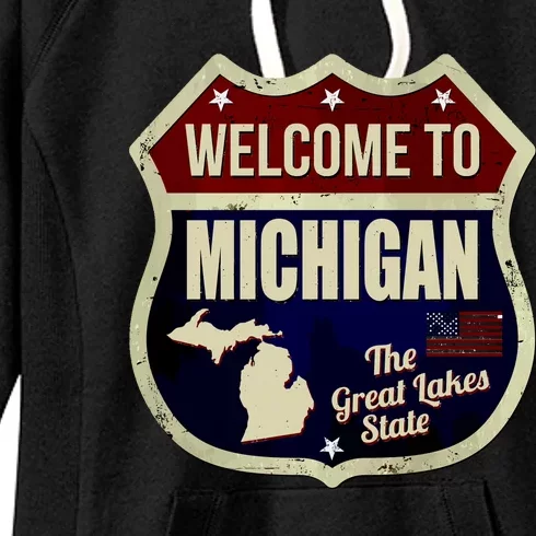 Michigan Vintage Metal Road Sign Logo Women's Fleece Hoodie