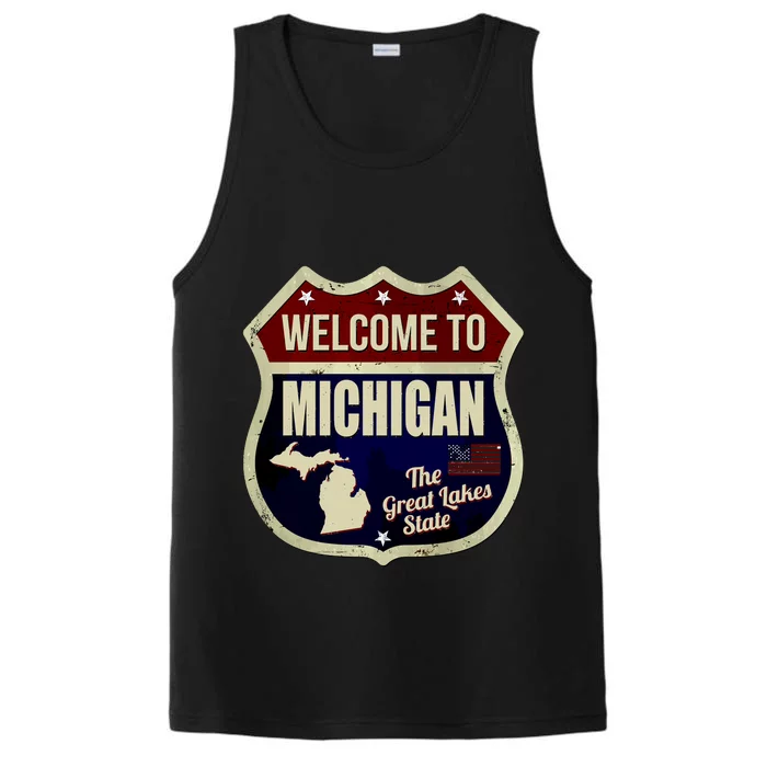 Michigan Vintage Metal Road Sign Logo Performance Tank