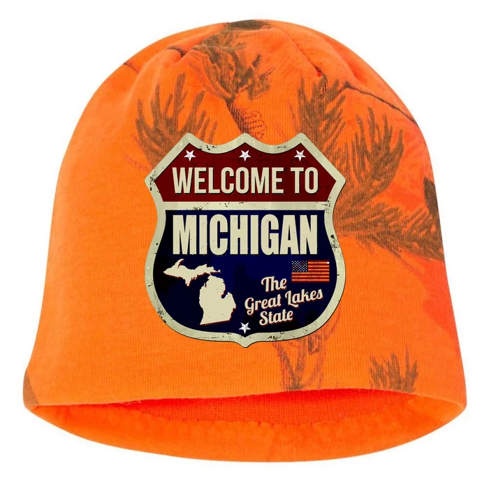 Michigan Vintage Metal Road Sign Logo Kati - Camo Knit Beanie