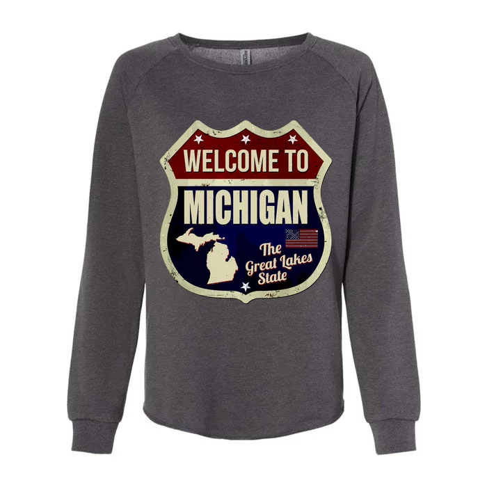 Michigan Vintage Metal Road Sign Logo Womens California Wash Sweatshirt