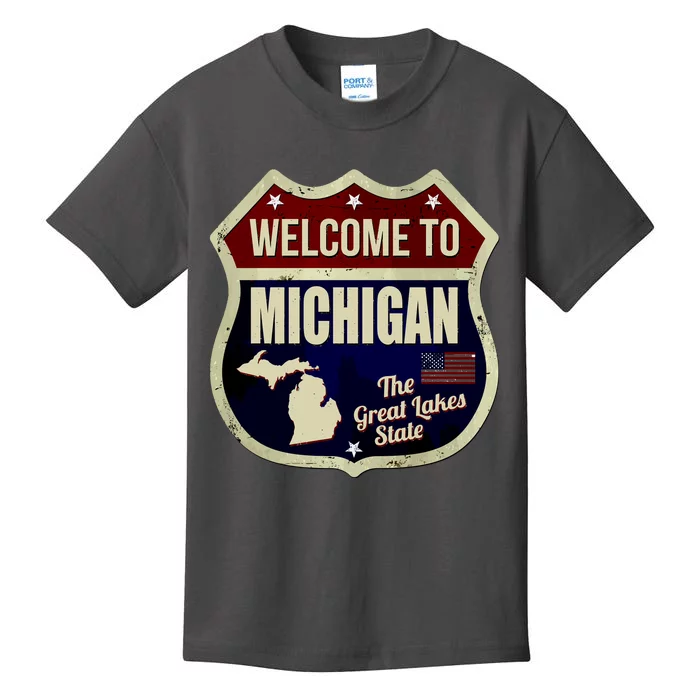 Michigan Vintage Metal Road Sign Logo Kids T-Shirt