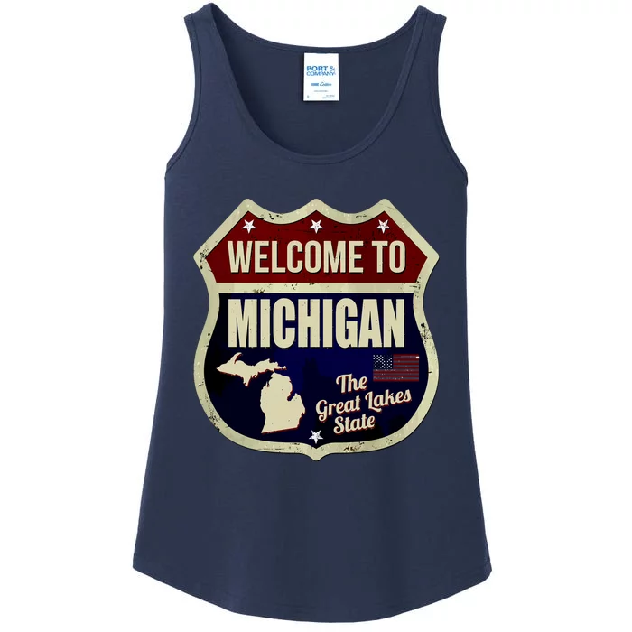 Michigan Vintage Metal Road Sign Logo Ladies Essential Tank