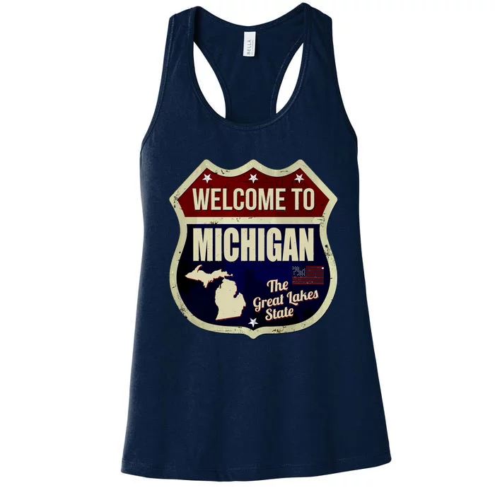 Michigan Vintage Metal Road Sign Logo Women's Racerback Tank