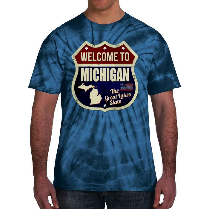 Michigan Vintage Metal Road Sign Logo Tie-Dye T-Shirt