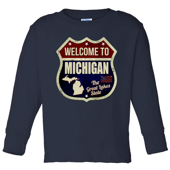 Michigan Vintage Metal Road Sign Logo Toddler Long Sleeve Shirt