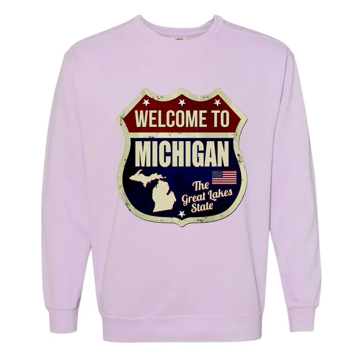 Michigan Vintage Metal Road Sign Logo Garment-Dyed Sweatshirt