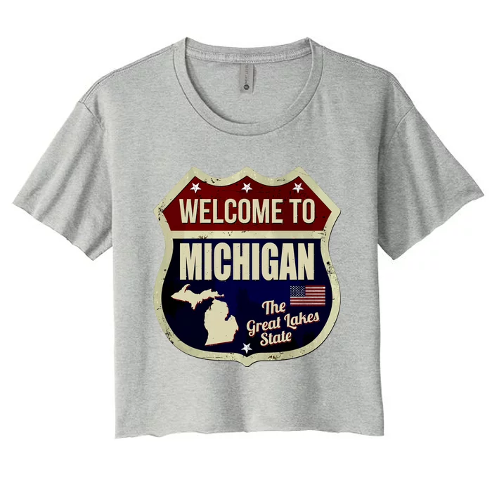 Michigan Vintage Metal Road Sign Logo Women's Crop Top Tee