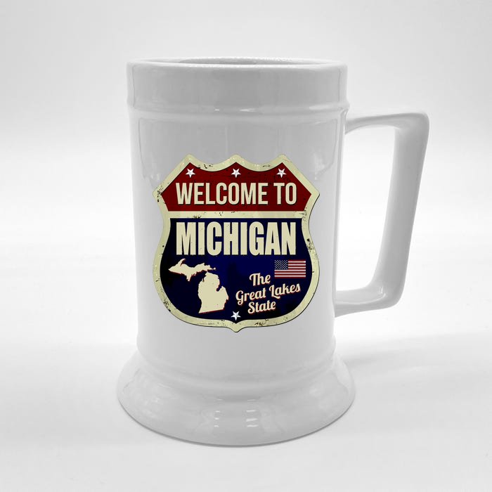 Michigan Vintage Metal Road Sign Logo Front & Back Beer Stein