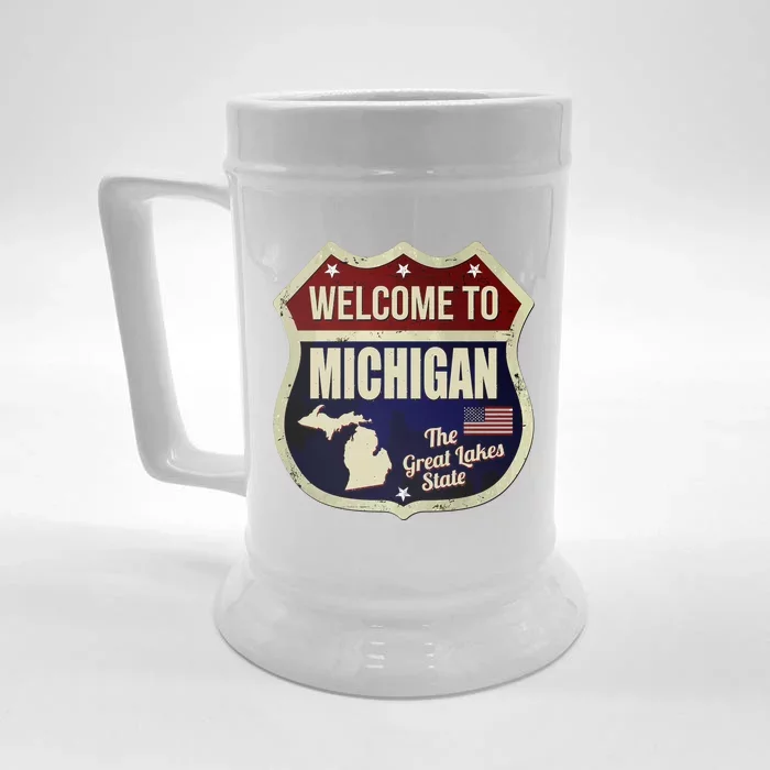 Michigan Vintage Metal Road Sign Logo Front & Back Beer Stein