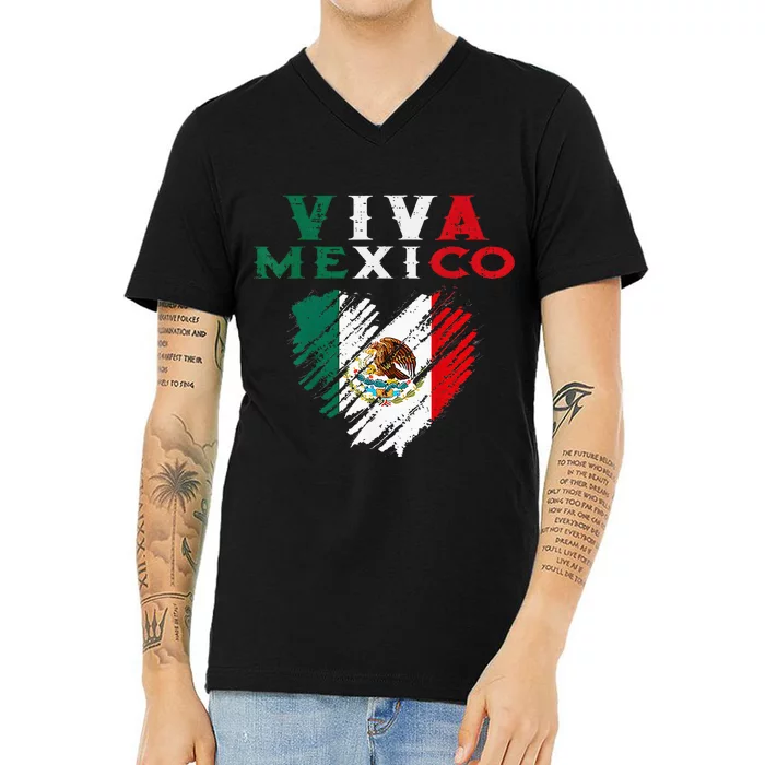 Mexican Viva Mexico Independence Day Flag Kids V-Neck T-Shirt