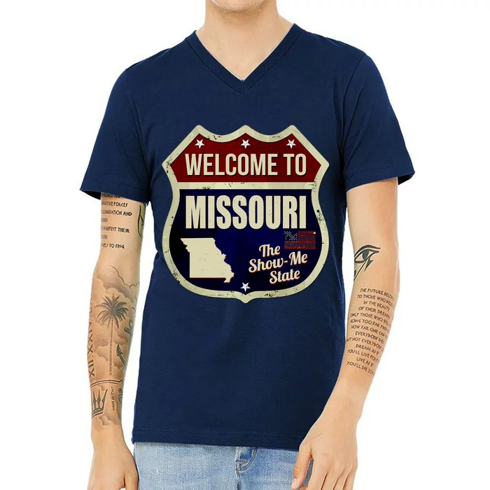 Missouri Vintage Metal Road Sign Logo V-Neck T-Shirt