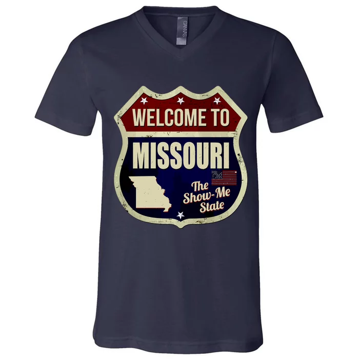 Missouri Vintage Metal Road Sign Logo V-Neck T-Shirt