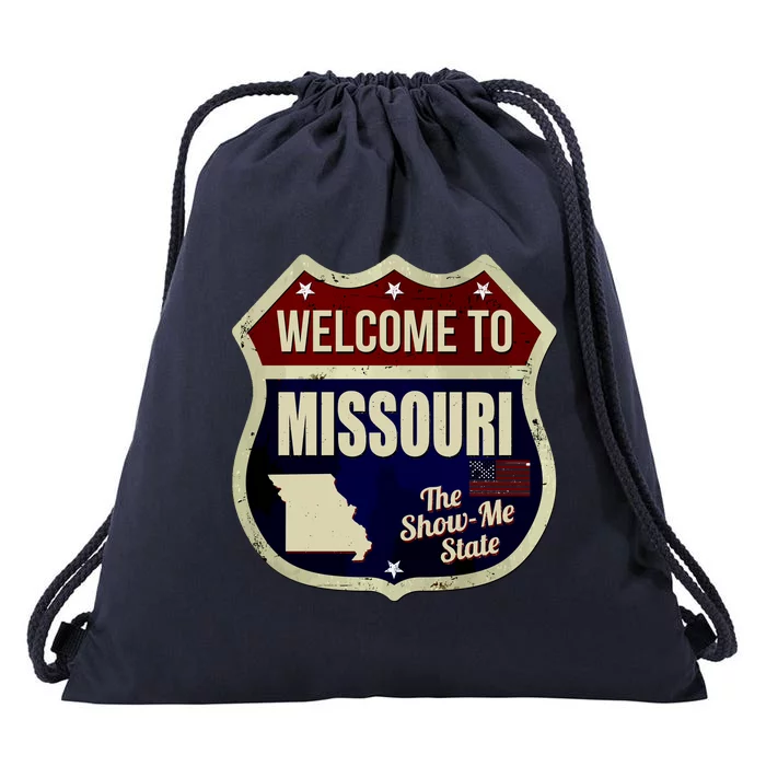 Missouri Vintage Metal Road Sign Logo Drawstring Bag