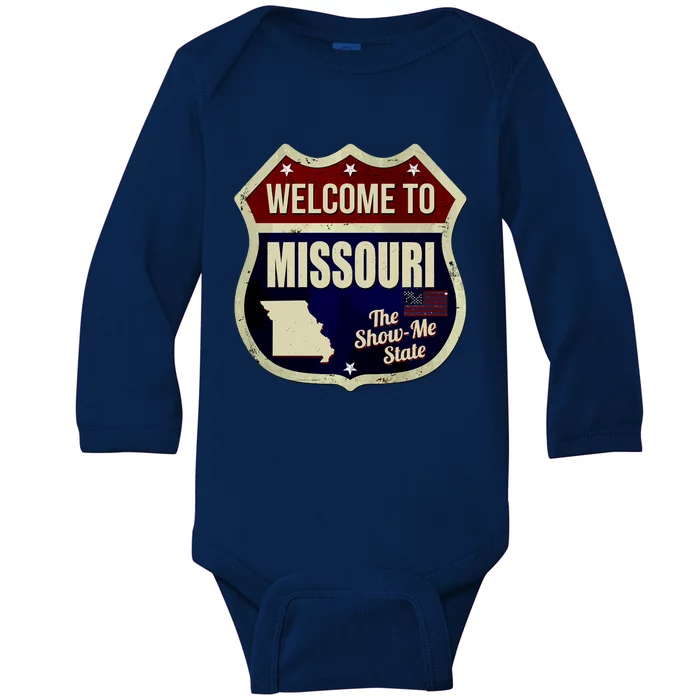 Missouri Vintage Metal Road Sign Logo Baby Long Sleeve Bodysuit