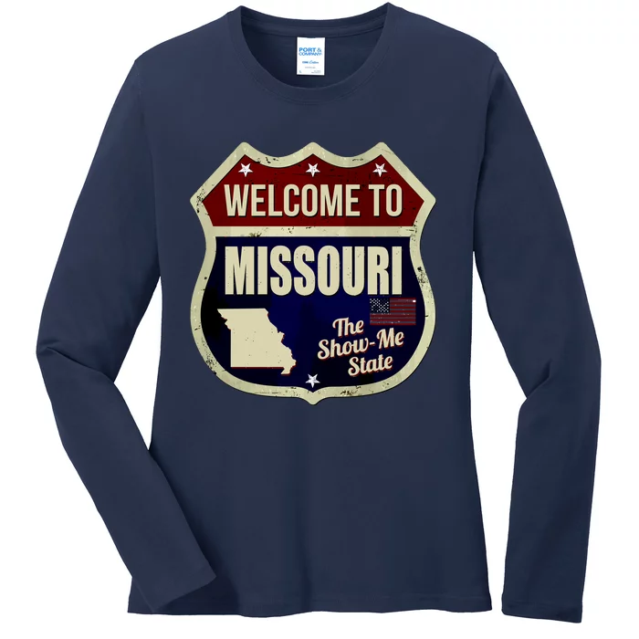 Missouri Vintage Metal Road Sign Logo Ladies Long Sleeve Shirt