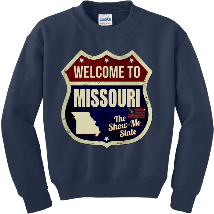 Missouri Vintage Metal Road Sign Logo Kids Sweatshirt