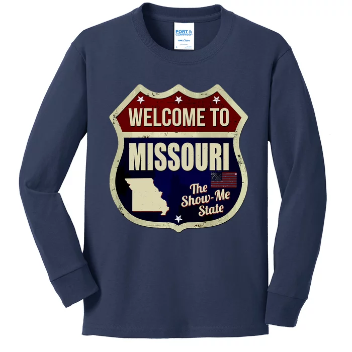 Missouri Vintage Metal Road Sign Logo Kids Long Sleeve Shirt