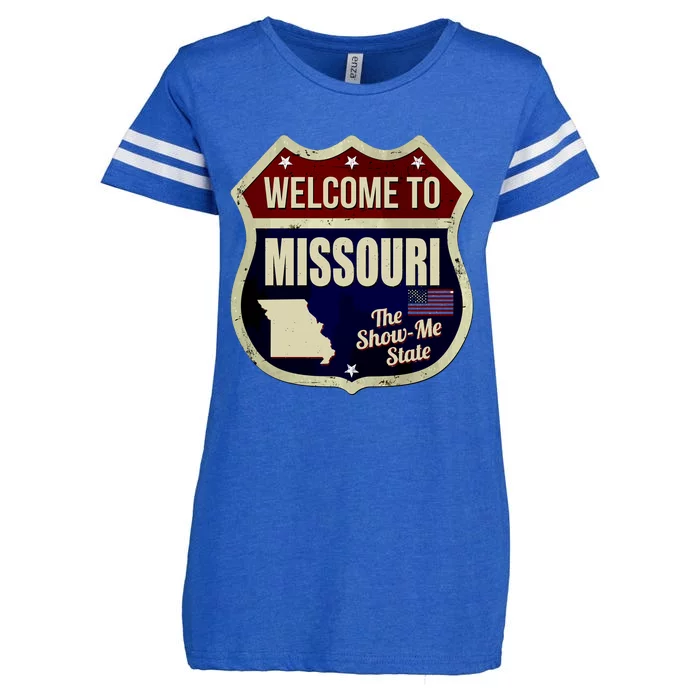 Missouri Vintage Metal Road Sign Logo Enza Ladies Jersey Football T-Shirt