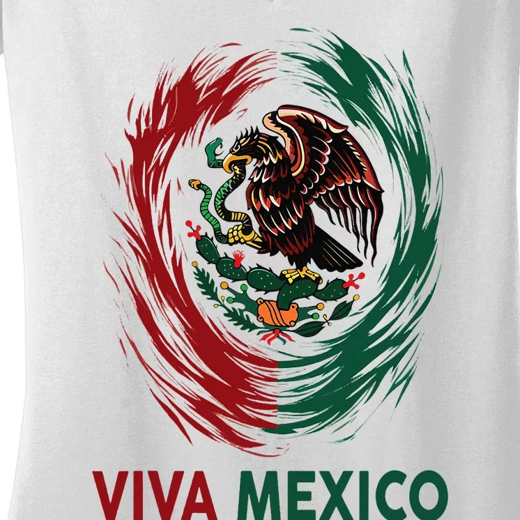 Mexican Viva Mexico Independence Day Flag Women's V-Neck T-Shirt