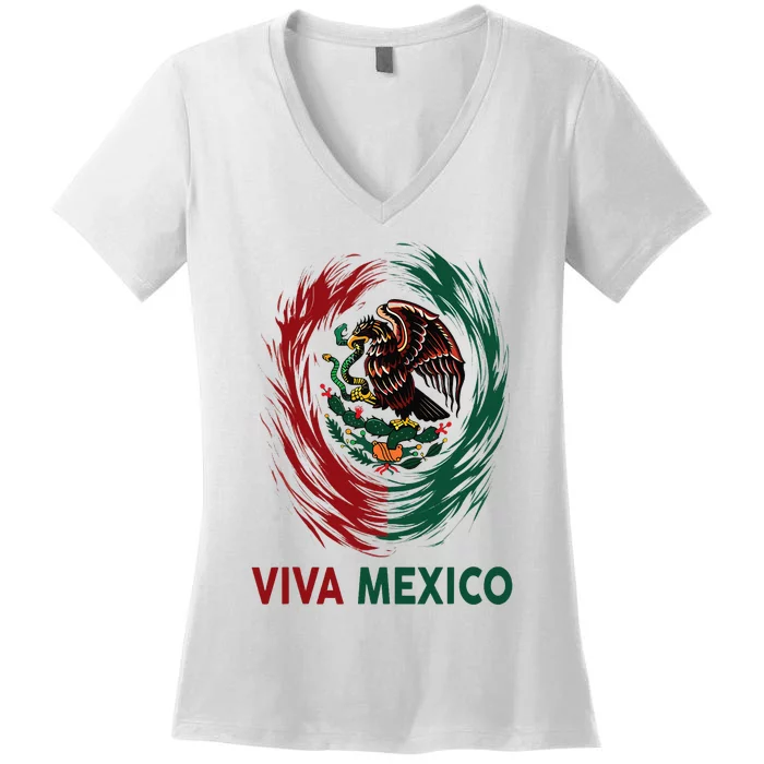 Mexican Viva Mexico Independence Day Flag Women's V-Neck T-Shirt