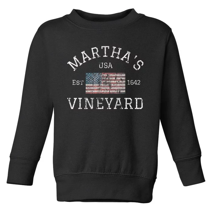 MarthaS Vineyard Massachusetts American Flag Usa Vintage Toddler Sweatshirt