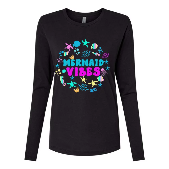 Mermaid Vibes Matching Birthday Women Daughter Party Womens Cotton Relaxed Long Sleeve T-Shirt