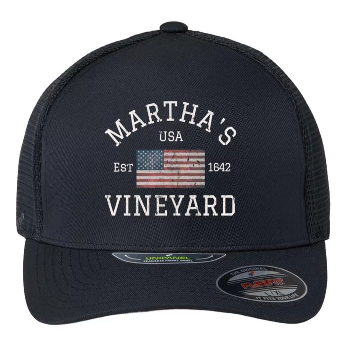 Marthas Vineyard Massachusetts American Flag Usa Vintage Flexfit Unipanel Trucker Cap