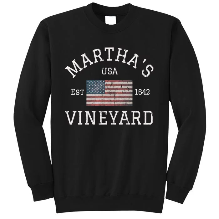 Marthas Vineyard Massachusetts American Flag Usa Vintage Tall Sweatshirt