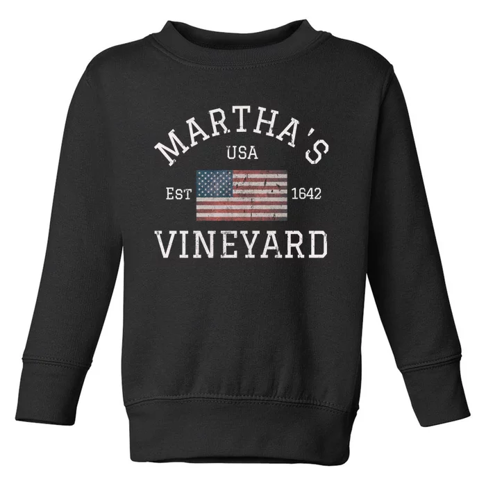 Marthas Vineyard Massachusetts American Flag Usa Vintage Toddler Sweatshirt