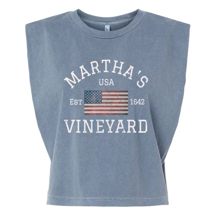 Marthas Vineyard Massachusetts American Flag Usa Vintage Garment-Dyed Women's Muscle Tee