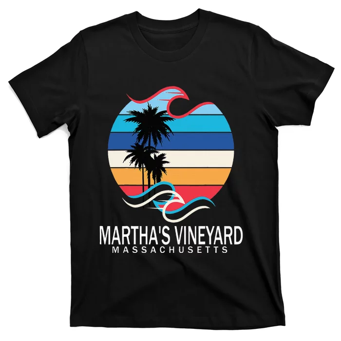 MarthaS Vineyard Massachusetts Beach Retro Surfboarder T-Shirt