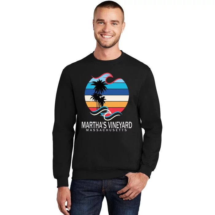 MarthaS Vineyard Massachusetts Beach Retro Surfboarder Tall Sweatshirt