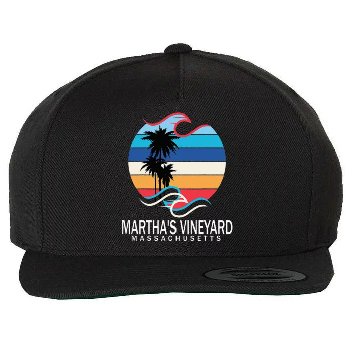 MarthaS Vineyard Massachusetts Beach Retro Surfboarder Wool Snapback Cap