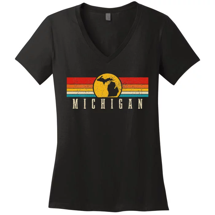 Michigan Vintage Map Roots Pride Retro Women's V-Neck T-Shirt