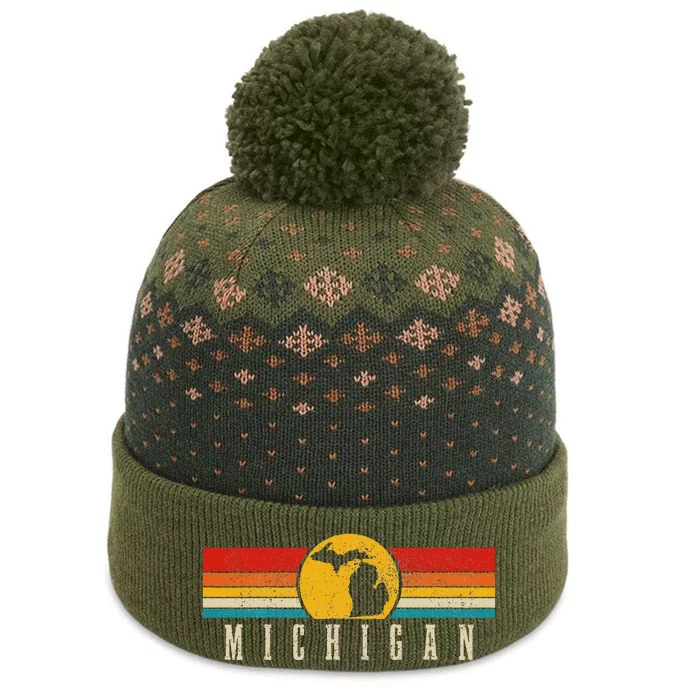 Michigan Vintage Map Roots Pride Retro The Baniff Cuffed Pom Beanie