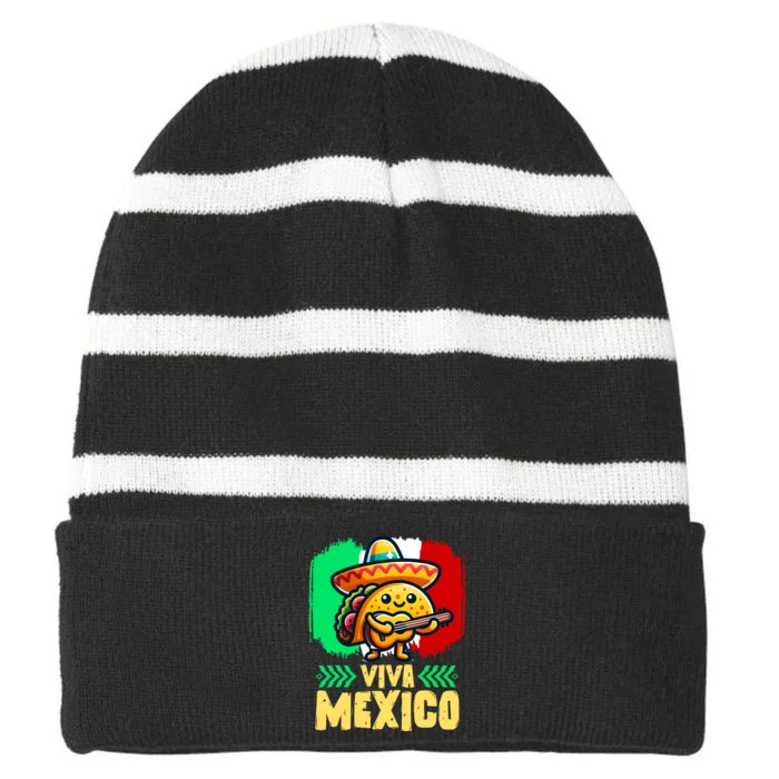 Mexican Viva Mexico Independence Day Flag Cute Taco Striped Beanie with Solid Band