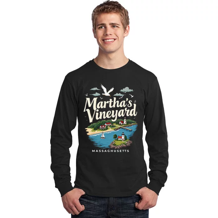 MarthaS Vineyard Massachusetts Scenic Island Illustration Tall Long Sleeve T-Shirt